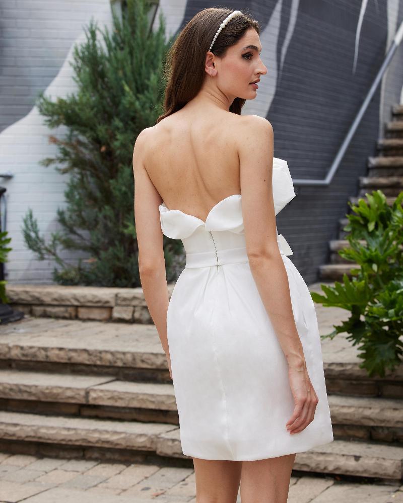 Aa2308 simple short wedding with bow and pockets2